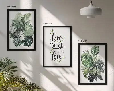 Tavelset med lövväxter med motiven lev, skratta, älska