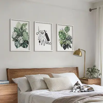 Vingröna växtblad set om 3 tavlor