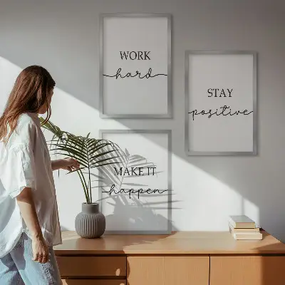 Tavelvägg med ramar minimalistiska motiverande citat