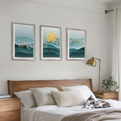Tavelset ovanför soffa Abstrakta solnedgångslandskap