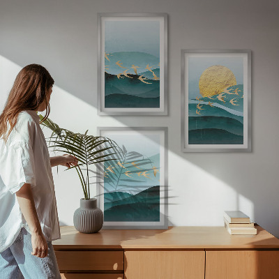 Tavelset ovanför soffa Abstrakta solnedgångslandskap