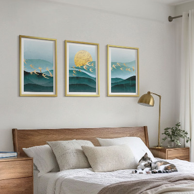 Tavelset ovanför soffa Abstrakta solnedgångslandskap