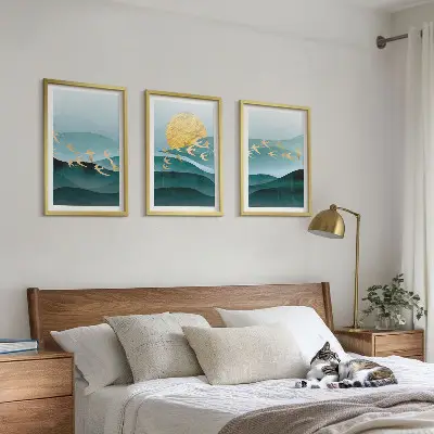 Abstrakta solnedgångslandskap tavelset för vägg ovanför soffa
