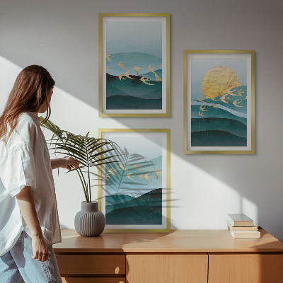 Tavelset ovanför soffa Abstrakta solnedgångslandskap