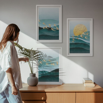 Tavelset ovanför soffa Abstrakta solnedgångslandskap