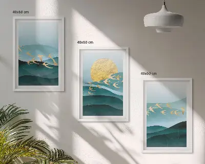 Abstrakta solnedgångslandskap tavelset för vägg ovanför soffa