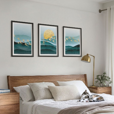 Tavelset ovanför soffa Abstrakta solnedgångslandskap