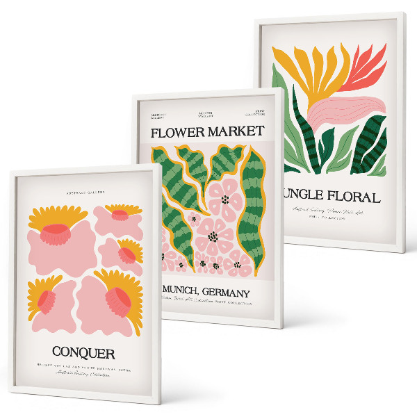 Tavelset ovanför soffa Blommor och löv moderna posters