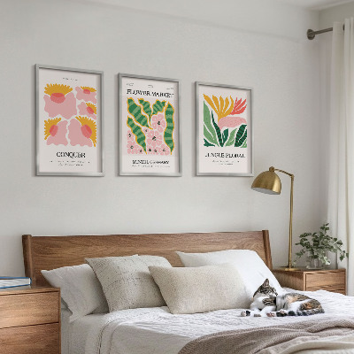 Tavelset ovanför soffa Blommor och löv moderna posters