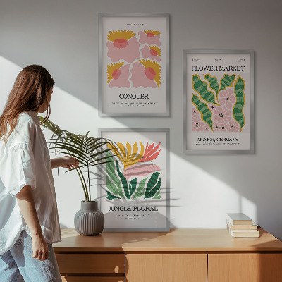 Tavelset ovanför soffa Blommor och löv moderna posters