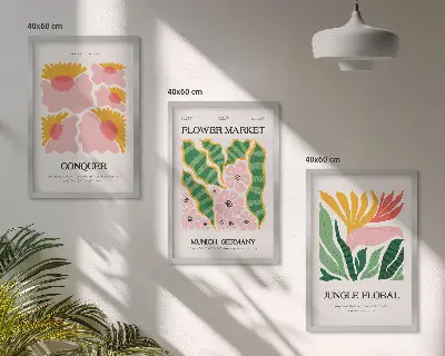 Blommor och löv moderna posters tavelset för väggen ovanför soffan