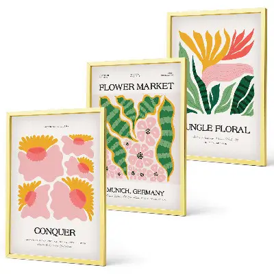 Blommor och löv moderna posters tavelset för väggen ovanför soffan