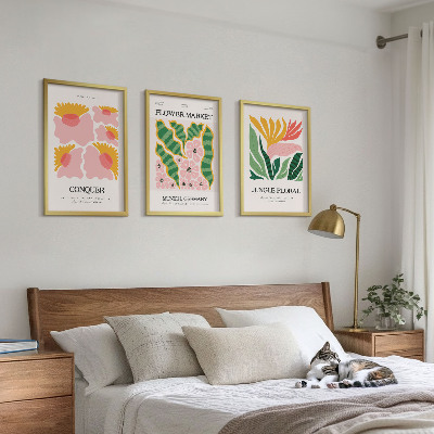 Tavelset ovanför soffa Blommor och löv moderna posters