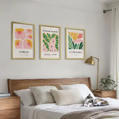 Blommor och löv moderna posters tavelset för väggen ovanför soffan