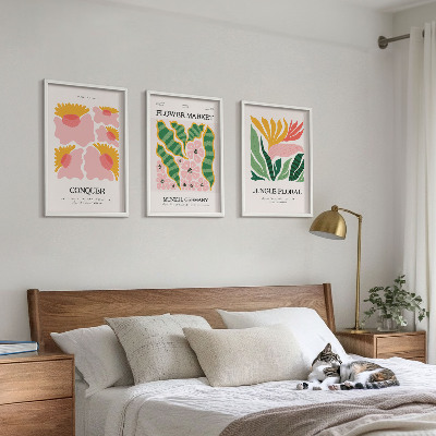 Tavelset ovanför soffa Blommor och löv moderna posters