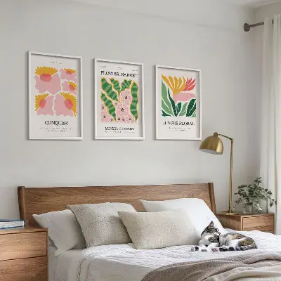 Blommor och löv moderna posters tavelset för väggen ovanför soffan