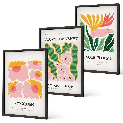 Blommor och löv moderna posters tavelset för väggen ovanför soffan