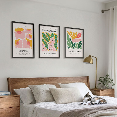 Tavelset ovanför soffa Blommor och löv moderna posters