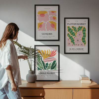 Tavelset ovanför soffa Blommor och löv moderna posters