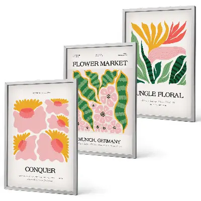 Blommor och löv moderna posters tavelset för väggen ovanför soffan