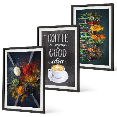 Tavelset med ramar motiv med kryddor, kaffe, örter och mönster