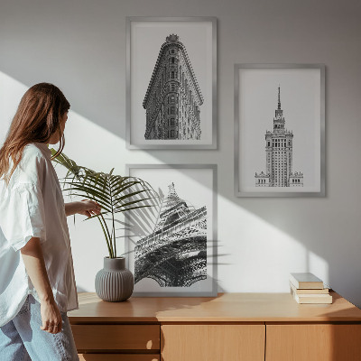Tavelset ovanför soffa Arkitektoniska svartvita byggnader