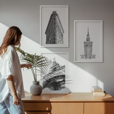 Tavelset ovanför soffa Arkitektoniska svartvita byggnader