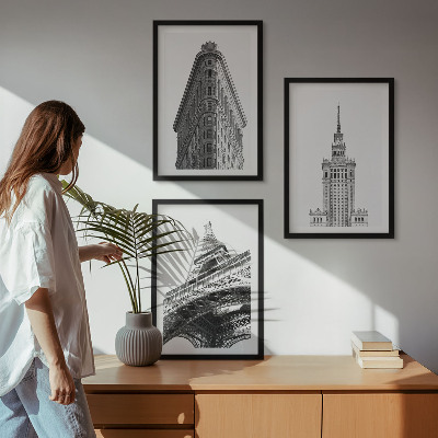 Tavelset ovanför soffa Arkitektoniska svartvita byggnader