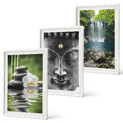 Tavelset med ramar motiv med Buddha, stenar och vatten