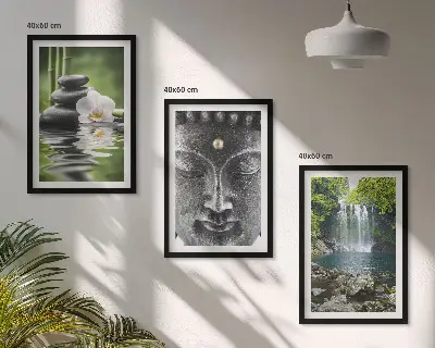Tavelset med ramar motiv med Buddha, stenar och vatten