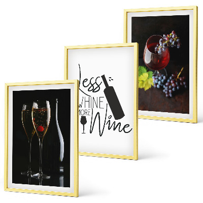 Set om 3 tavlor Glas vin med druvor och inskription