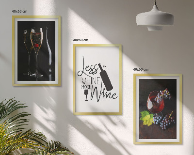 Set om 3 tavlor Glas vin med druvor och inskription
