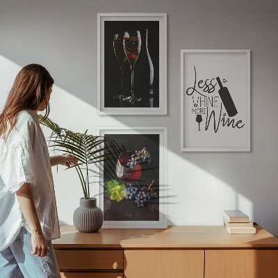 Set om 3 tavlor Glas vin med druvor och inskription