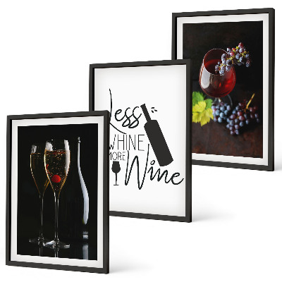 Set om 3 tavlor Glas vin med druvor och inskription