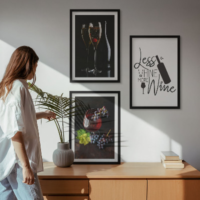 Set om 3 tavlor Glas vin med druvor och inskription