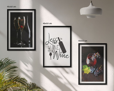 Set om 3 tavlor Glas vin med druvor och inskription