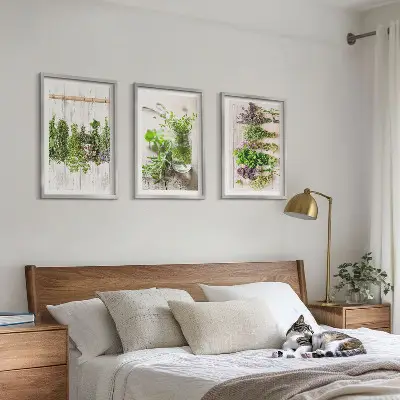 Örter och växter för köket tavelset för vägg ovanför soffa