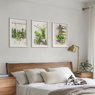 Örter och växter för köket tavelset för vägg ovanför soffa