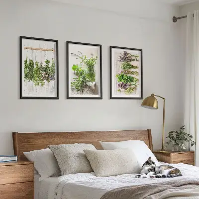 Örter och växter för köket tavelset för vägg ovanför soffa