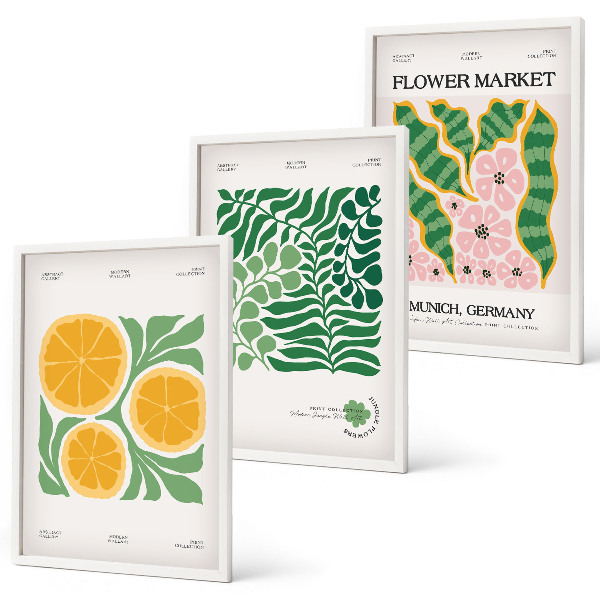Tavelset ovanför soffa Pastellfärgade frukt- och växtmotiv