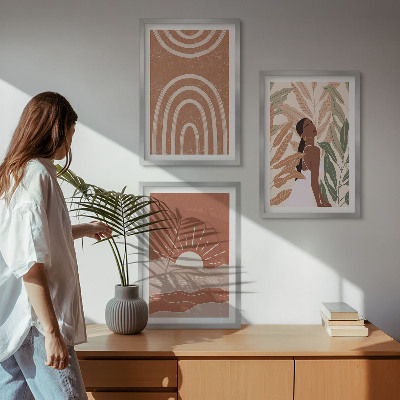 Set om 3 tavlor Boho abstrakta former
