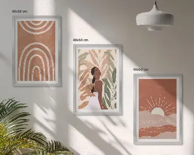 Boho abstrakta former set om 3 tavlor