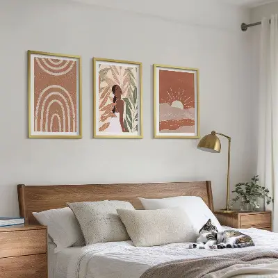 Boho abstrakta former set om 3 tavlor