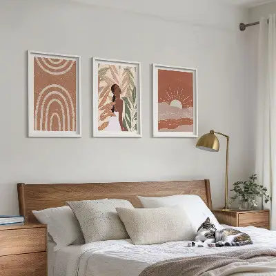 Boho abstrakta former set om 3 tavlor