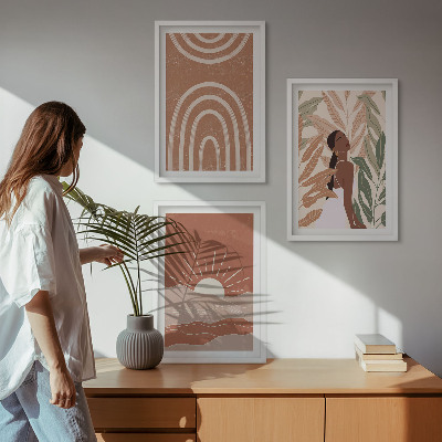 Set om 3 tavlor Boho abstrakta former