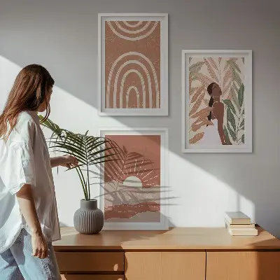 Boho abstrakta former set om 3 tavlor