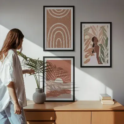 Boho abstrakta former set om 3 tavlor