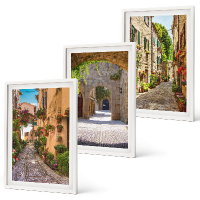 Tavelpaket med ramar Italienska gator blommor arkitektur