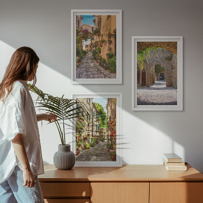 Tavelpaket med ramar Italienska gator blommor arkitektur