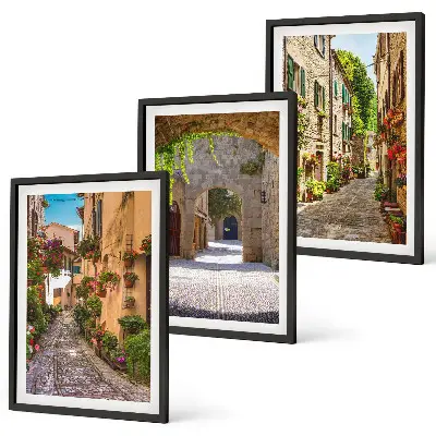Tavelpaket med motiv av italienska gator blommor och arkitektur med ramar